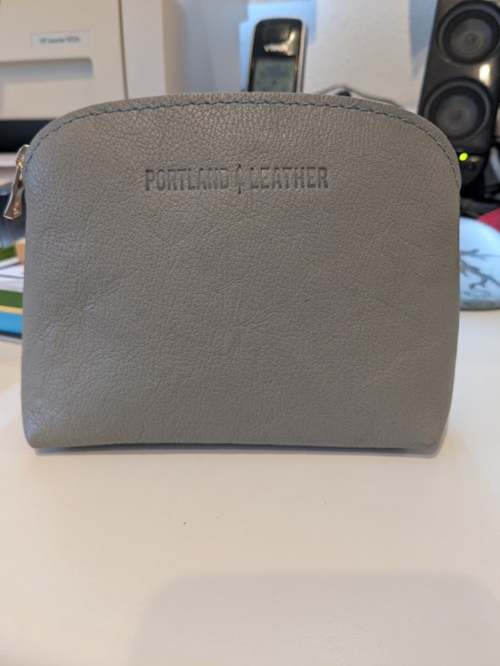 Portland Leather Luna Pouch, Classic Size, Pebbled Gray Leather
